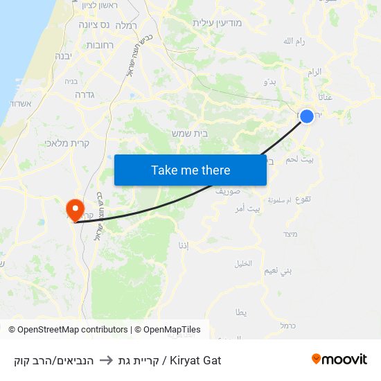 הנביאים/הרב קוק to קריית גת / Kiryat Gat map