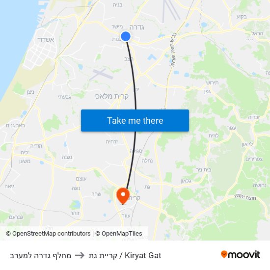 מחלף גדרה למערב to קריית גת / Kiryat Gat map