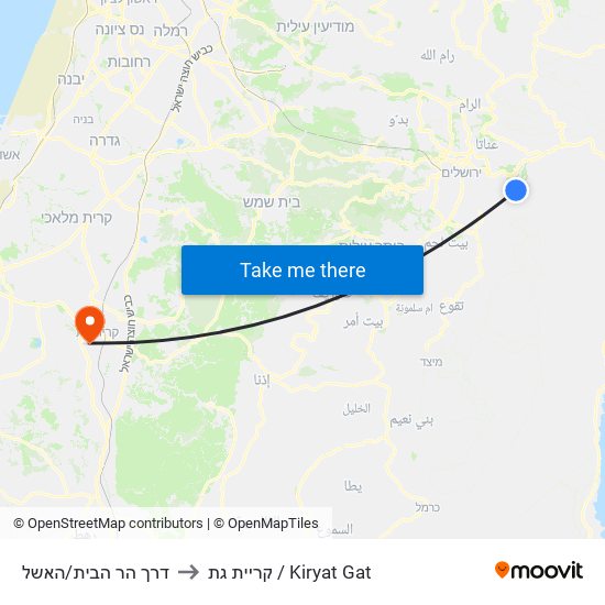 דרך הר הבית/האשל to קריית גת / Kiryat Gat map