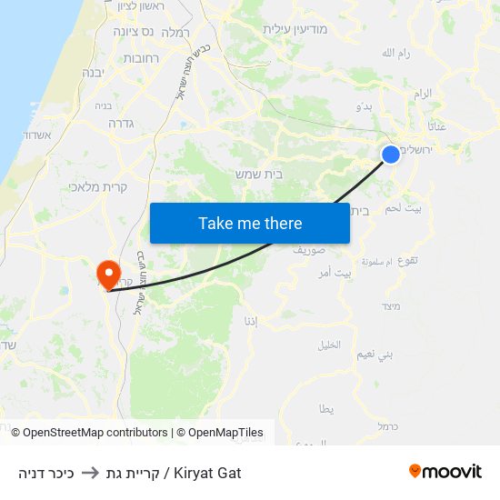כיכר דניה to קריית גת / Kiryat Gat map