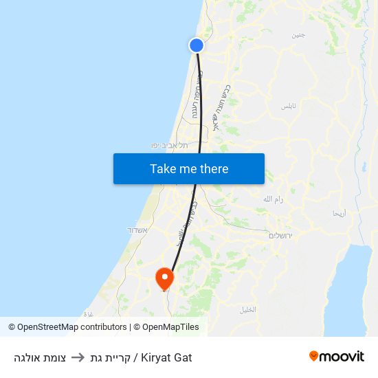 צומת אולגה to קריית גת / Kiryat Gat map