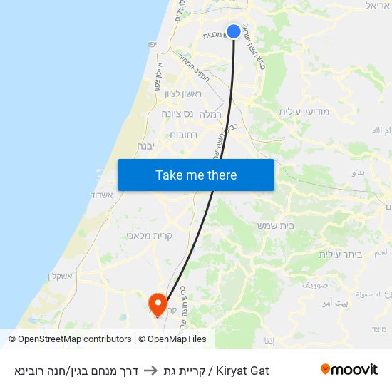 דרך מנחם בגין/חנה רובינא to קריית גת / Kiryat Gat map