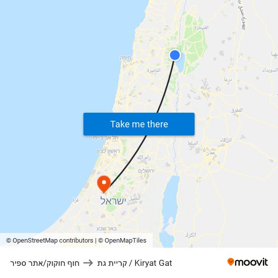 חוף חוקוק/אתר ספיר to קריית גת / Kiryat Gat map