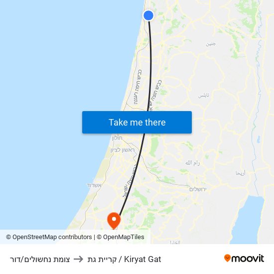 צומת נחשולים/דור to קריית גת / Kiryat Gat map