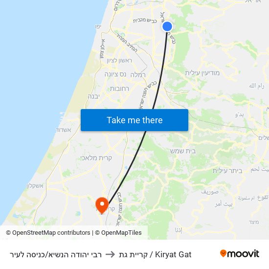 רבי יהודה הנשיא/כניסה לעיר to קריית גת / Kiryat Gat map