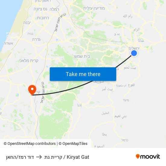 דוד רמז/החאן to קריית גת / Kiryat Gat map
