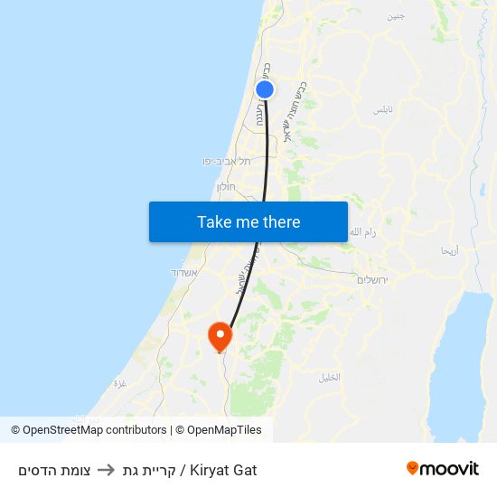 צומת הדסים to קריית גת / Kiryat Gat map