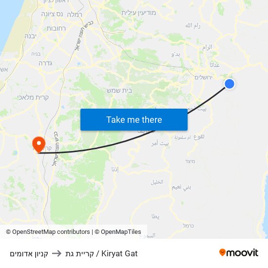 קניון אדומים to קריית גת / Kiryat Gat map