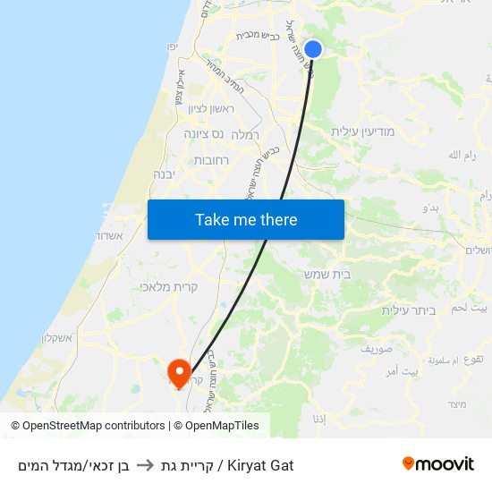 בן זכאי/מגדל המים to קריית גת / Kiryat Gat map
