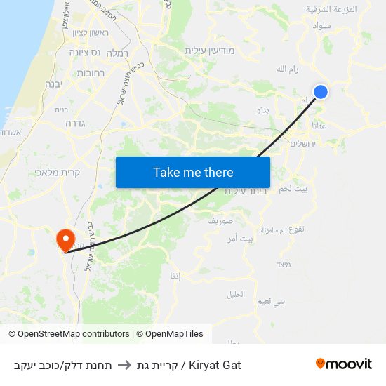 תחנת דלק/כוכב יעקב to קריית גת / Kiryat Gat map