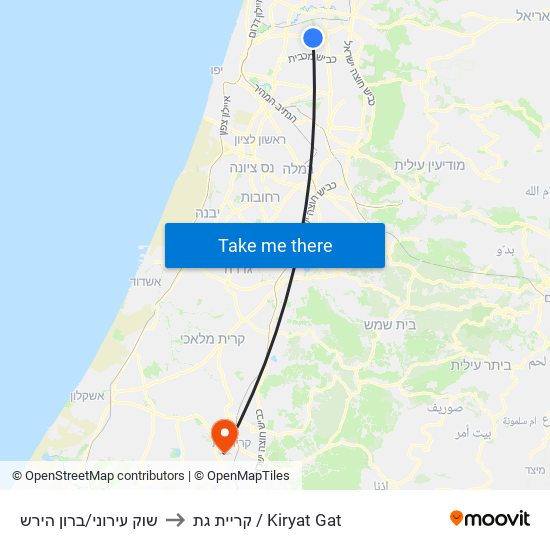 שוק עירוני/ברון הירש to קריית גת / Kiryat Gat map