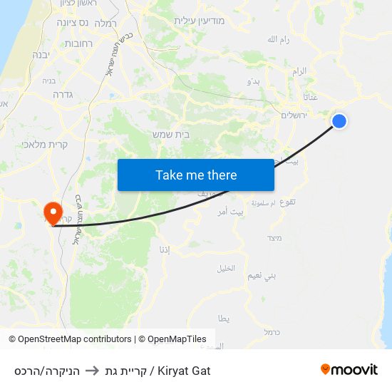 הניקרה/הרכס to קריית גת / Kiryat Gat map