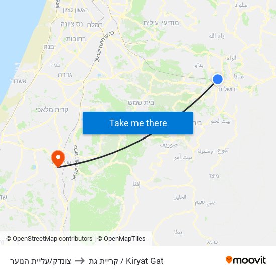 צונדק/עליית הנוער to קריית גת / Kiryat Gat map