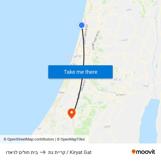 בית חולים לניאדו to קריית גת / Kiryat Gat map