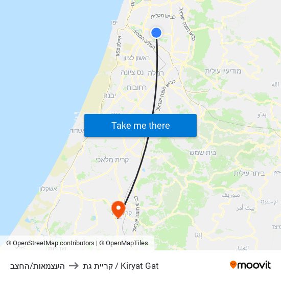 העצמאות/החצב to קריית גת / Kiryat Gat map