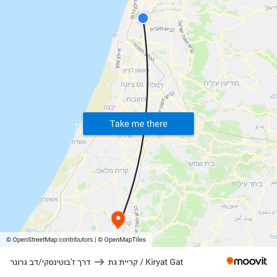דרך ז'בוטינסקי/דב גרונר to קריית גת / Kiryat Gat map
