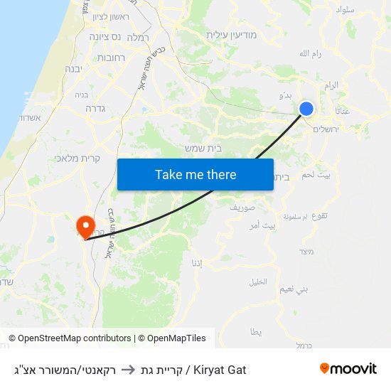 רקאנטי/המשורר אצ''ג to קריית גת / Kiryat Gat map