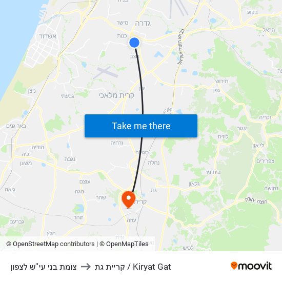 צומת בני עי''ש לצפון to קריית גת / Kiryat Gat map