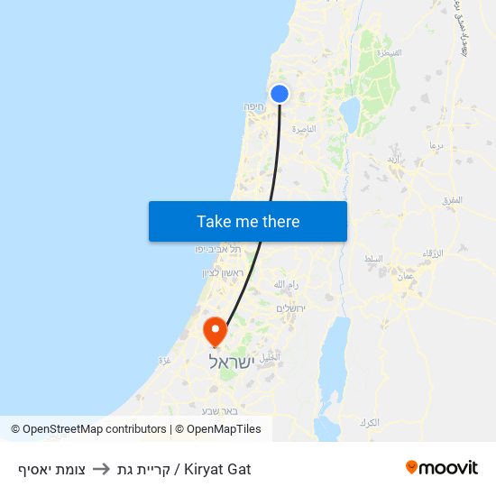 צומת יאסיף to קריית גת / Kiryat Gat map