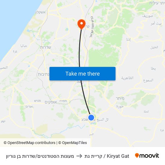 מעונות הסטודנטים/שדרות בן גוריון to קריית גת / Kiryat Gat map