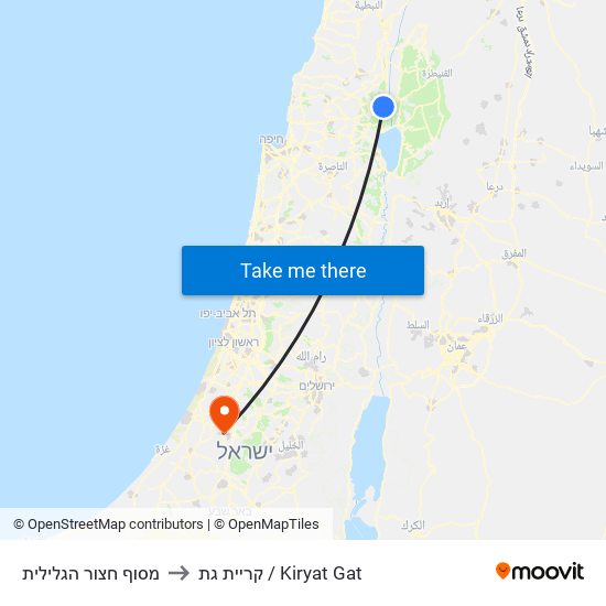 מסוף חצור הגלילית to קריית גת / Kiryat Gat map