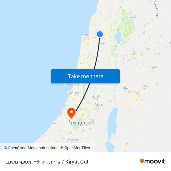 מסעף משגב to קריית גת / Kiryat Gat map