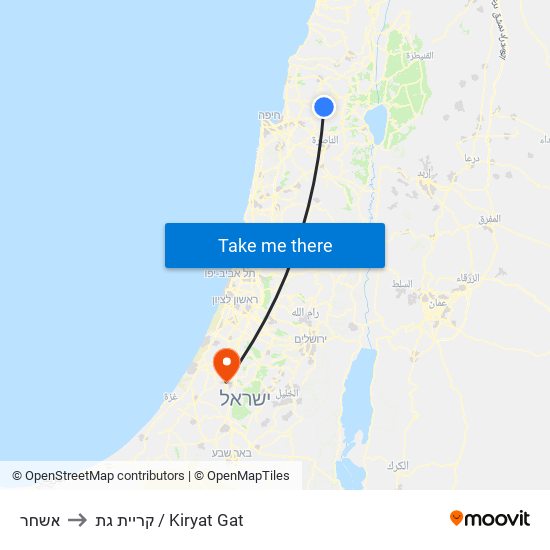 אשחר to קריית גת / Kiryat Gat map