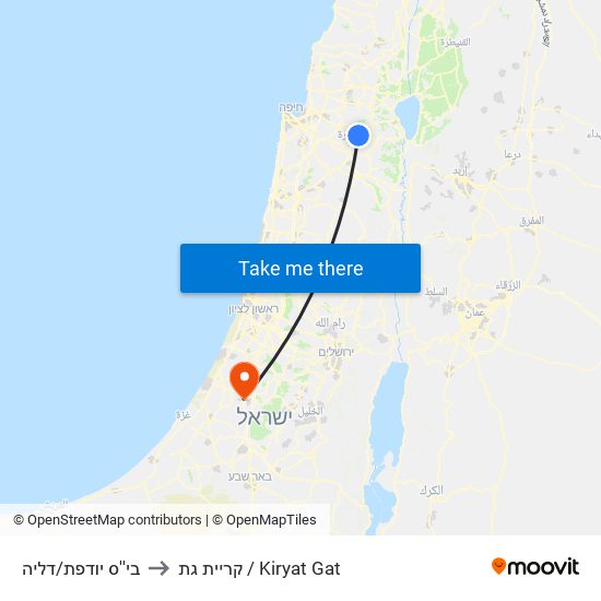 בי''ס יודפת/דליה to קריית גת / Kiryat Gat map