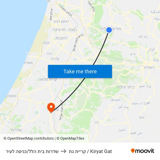 שדרות בית הלל/כניסה לעיר to קריית גת / Kiryat Gat map