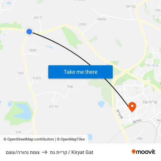 צומת נהורה/עוצם to קריית גת / Kiryat Gat map