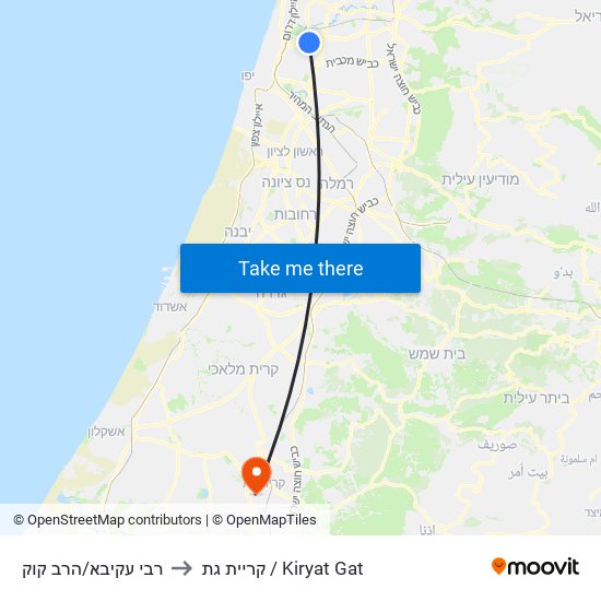 רבי עקיבא/הרב קוק to קריית גת / Kiryat Gat map