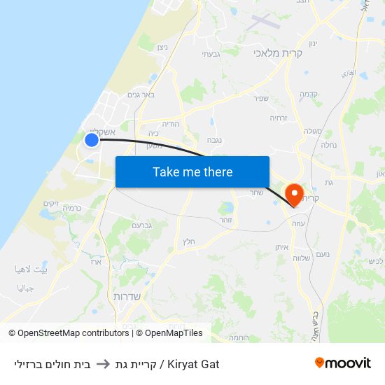 בית חולים ברזילי to קריית גת / Kiryat Gat map