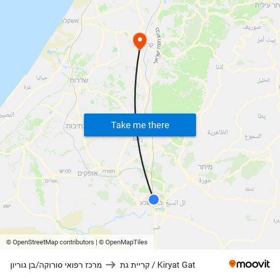 מרכז רפואי סורוקה/בן גוריון to קריית גת / Kiryat Gat map
