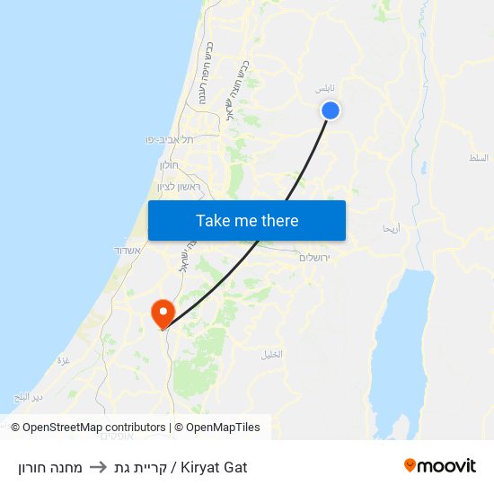 מחנה חורון to קריית גת / Kiryat Gat map