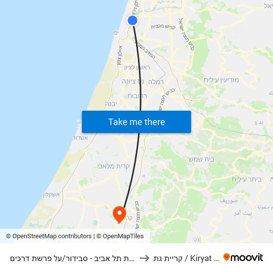 ת. רכבת תל אביב - סבידור/על פרשת דרכים to קריית גת / Kiryat Gat map