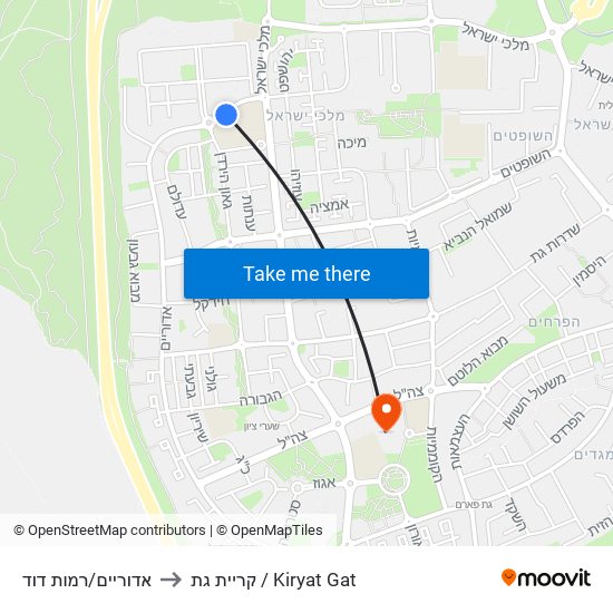 אדוריים/רמות דוד to קריית גת / Kiryat Gat map