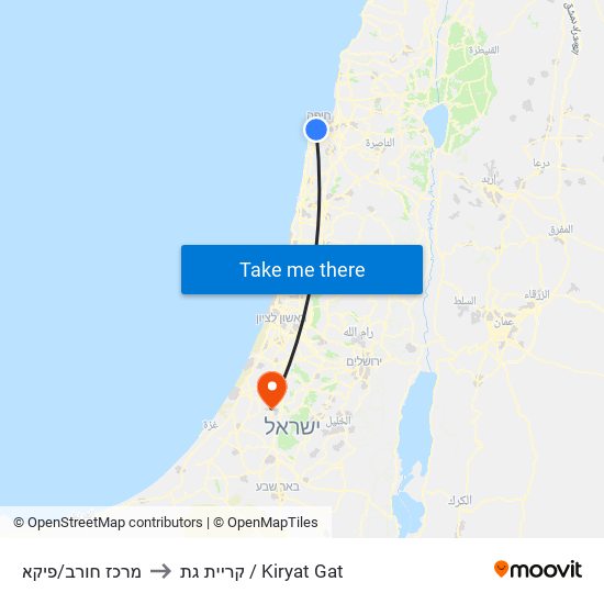 מרכז חורב/פיקא to קריית גת / Kiryat Gat map