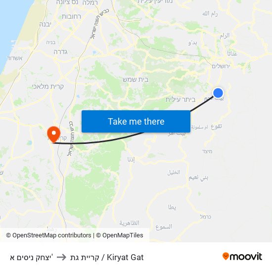 יצחק ניסים א' to קריית גת / Kiryat Gat map