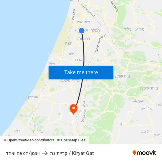 ויצמן/המאה ואחד to קריית גת / Kiryat Gat map