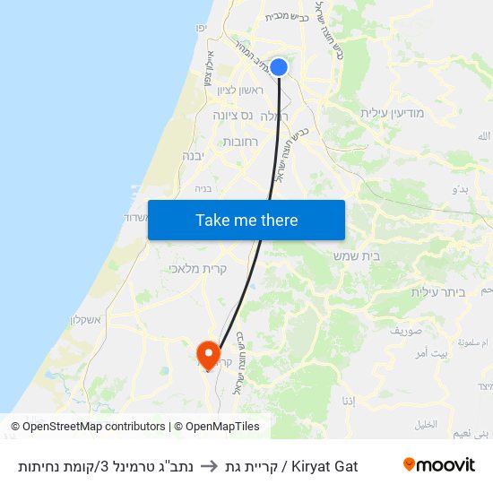 נתב''ג טרמינל 3/קומת נחיתות to קריית גת / Kiryat Gat map