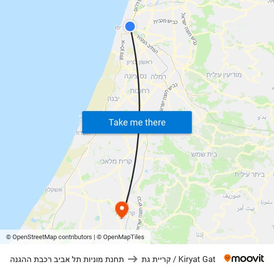 תחנת מוניות תל אביב רכבת ההגנה to קריית גת / Kiryat Gat map