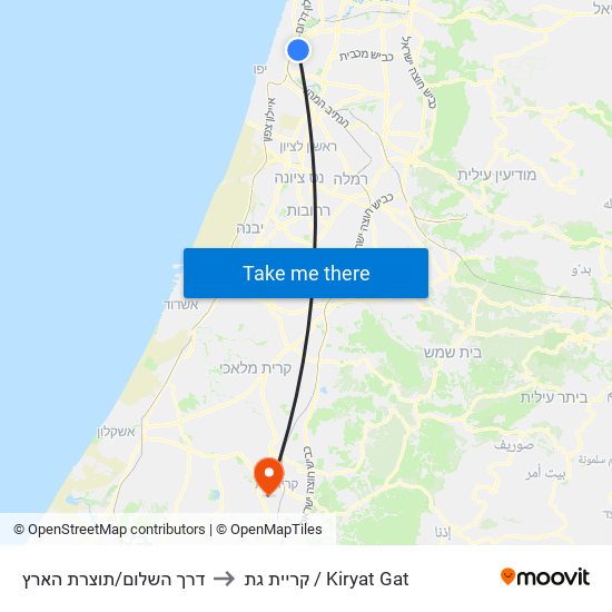 דרך השלום/תוצרת הארץ to קריית גת / Kiryat Gat map
