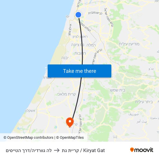 לה גוורדיה/דרך הטייסים to קריית גת / Kiryat Gat map