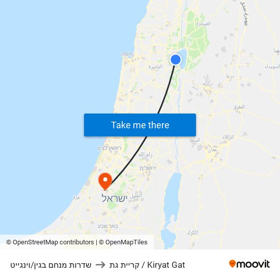 שדרות מנחם בגין/וינגייט to קריית גת / Kiryat Gat map