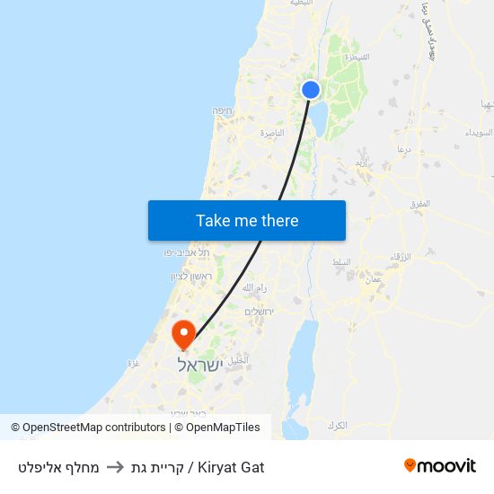 מחלף אליפלט to קריית גת / Kiryat Gat map