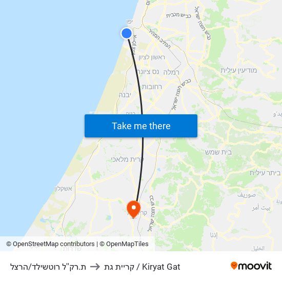 ת.רק''ל רוטשילד/הרצל to קריית גת / Kiryat Gat map