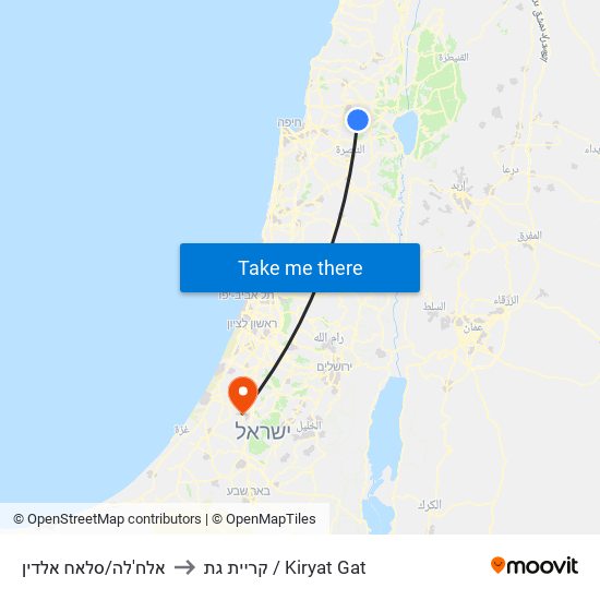 אלח'לה/סלאח אלדין to קריית גת / Kiryat Gat map