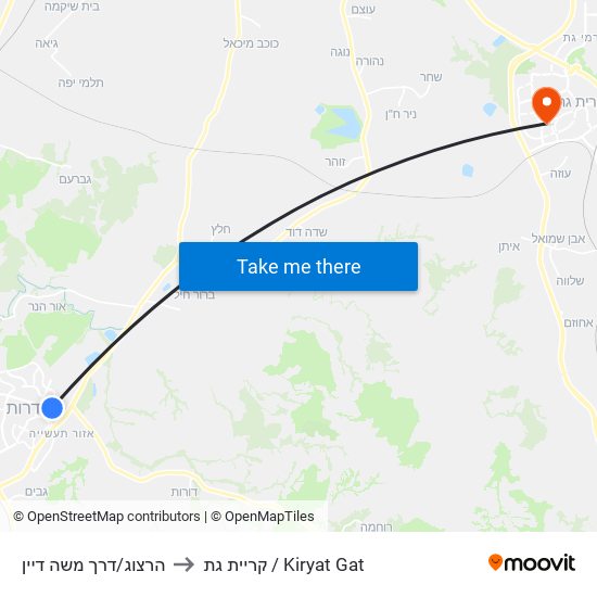 הרצוג/דרך משה דיין to קריית גת / Kiryat Gat map