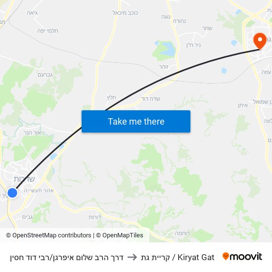 דרך הרב שלום איפרגן/רבי דוד חסין to קריית גת / Kiryat Gat map