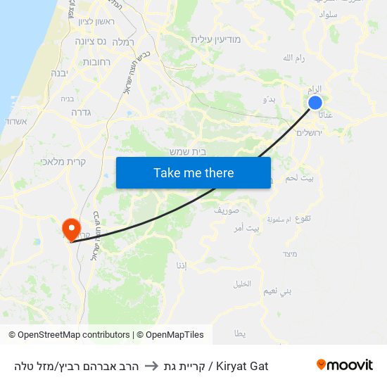 הרב אברהם רביץ/מזל טלה to קריית גת / Kiryat Gat map